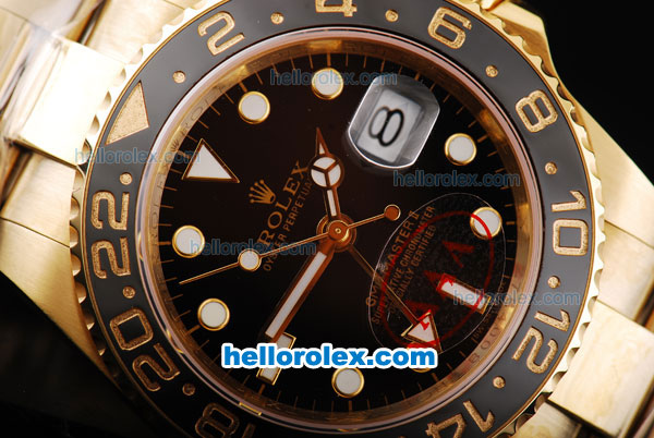 Rolex GMT Master II Automatic Movement Full Gold Case/Strap with Black Dial and Ceramic Bezel - Click Image to Close